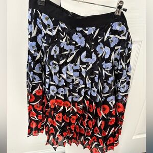 Ann Taylor Asymmetrical Skirt with Floral Black, Blue, and Red